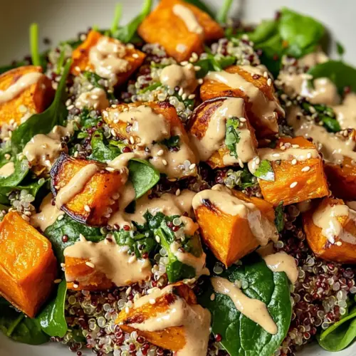 Gerösteter Süßkartoffel Quinoa Salat mit Sesam Miso Sauce Rezept
